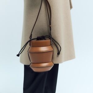 NEW Zara Geometrical Brown Leather Crossbody Purse Mini Bag